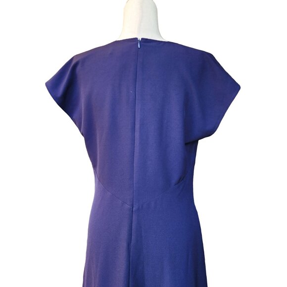 Tahari  ASL Navy Blue Dress Short Sleeve V-Neck Twist Front Fit &‎ Flare Size10 - Picture 6 of 11